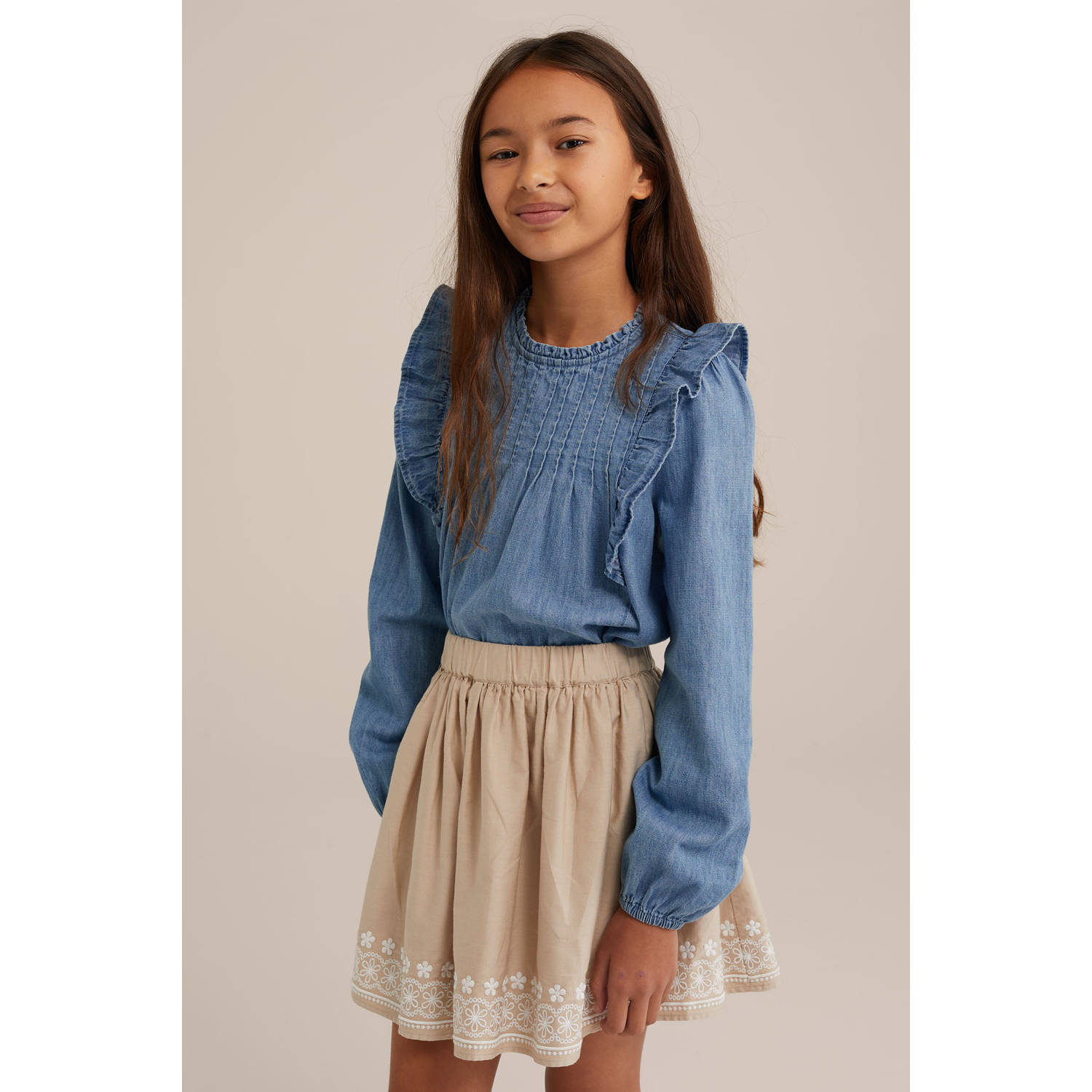 WE Fashion Blue Ridge blousetop light blue denim