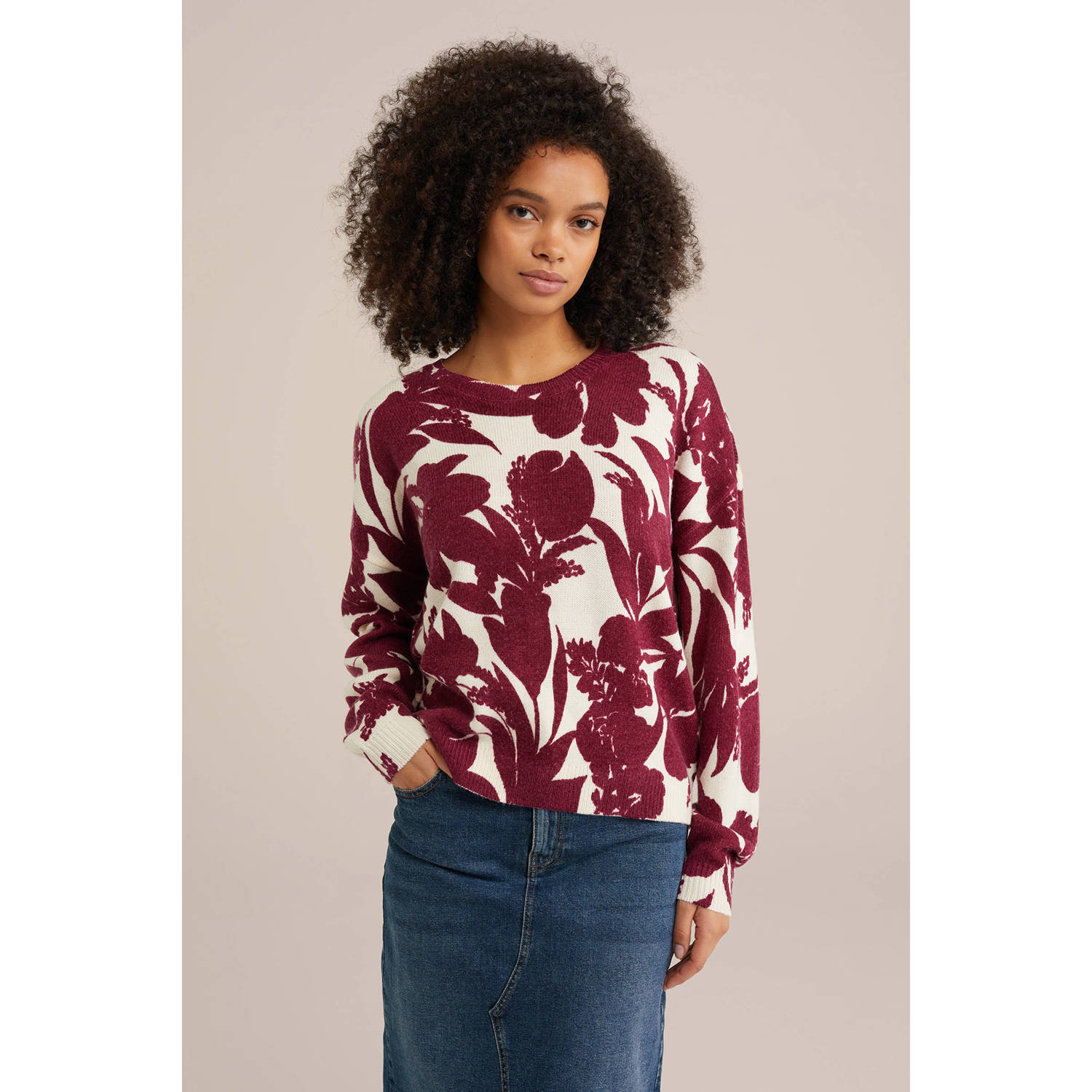 WE Fashion pullover donkerrood gebreid