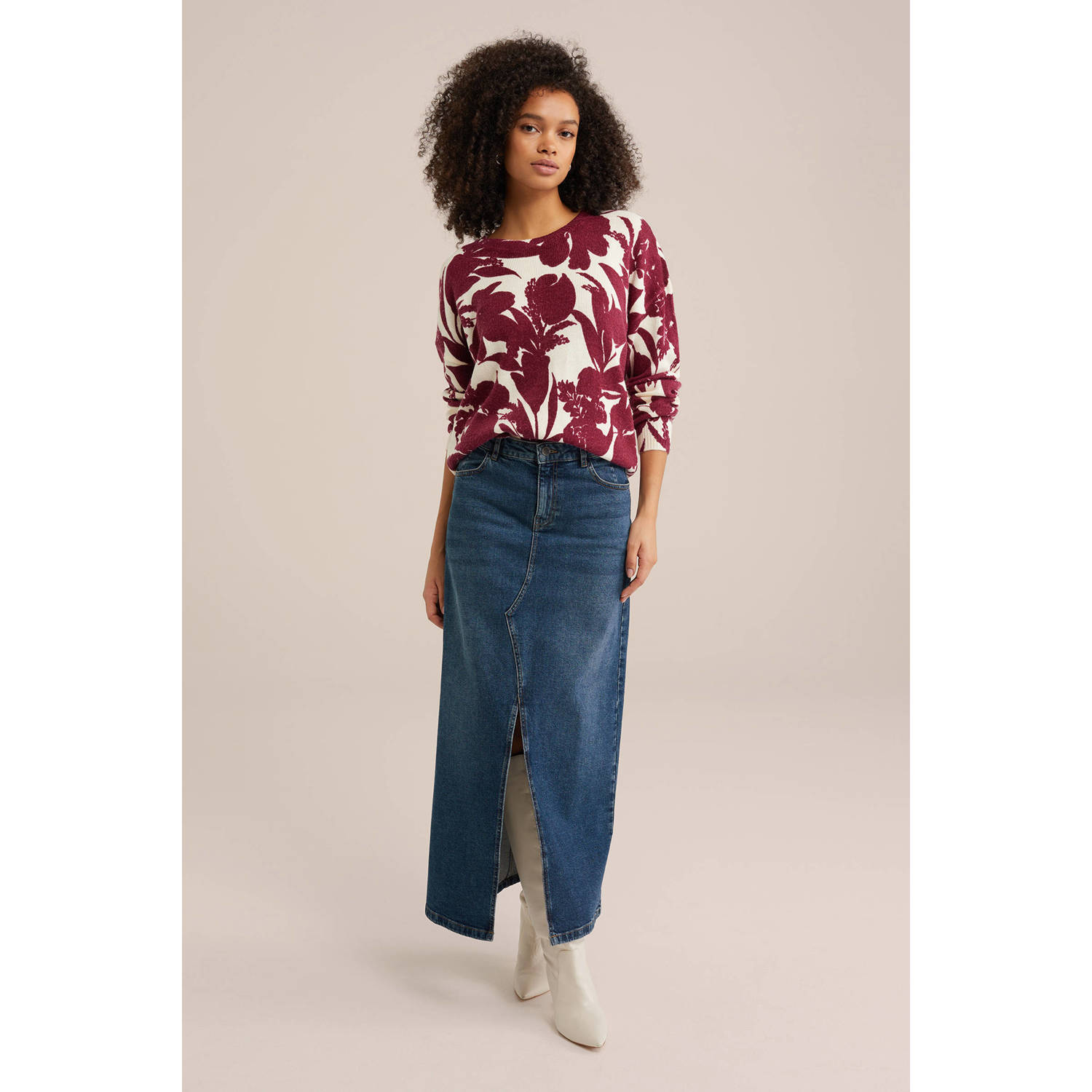 WE Fashion pullover donkerrood gebreid