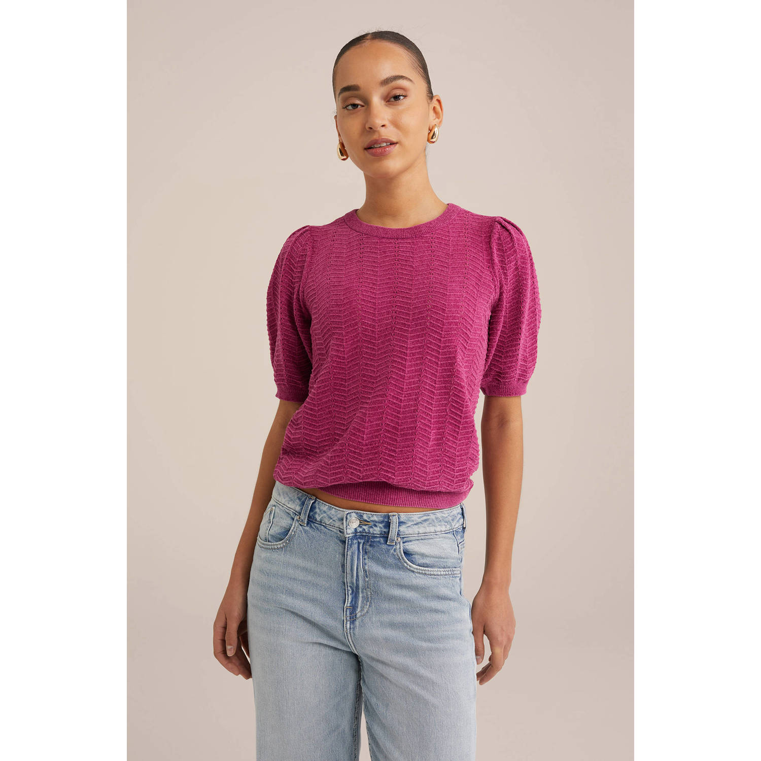 WE Fashion trui met opengewerkt dessin roze