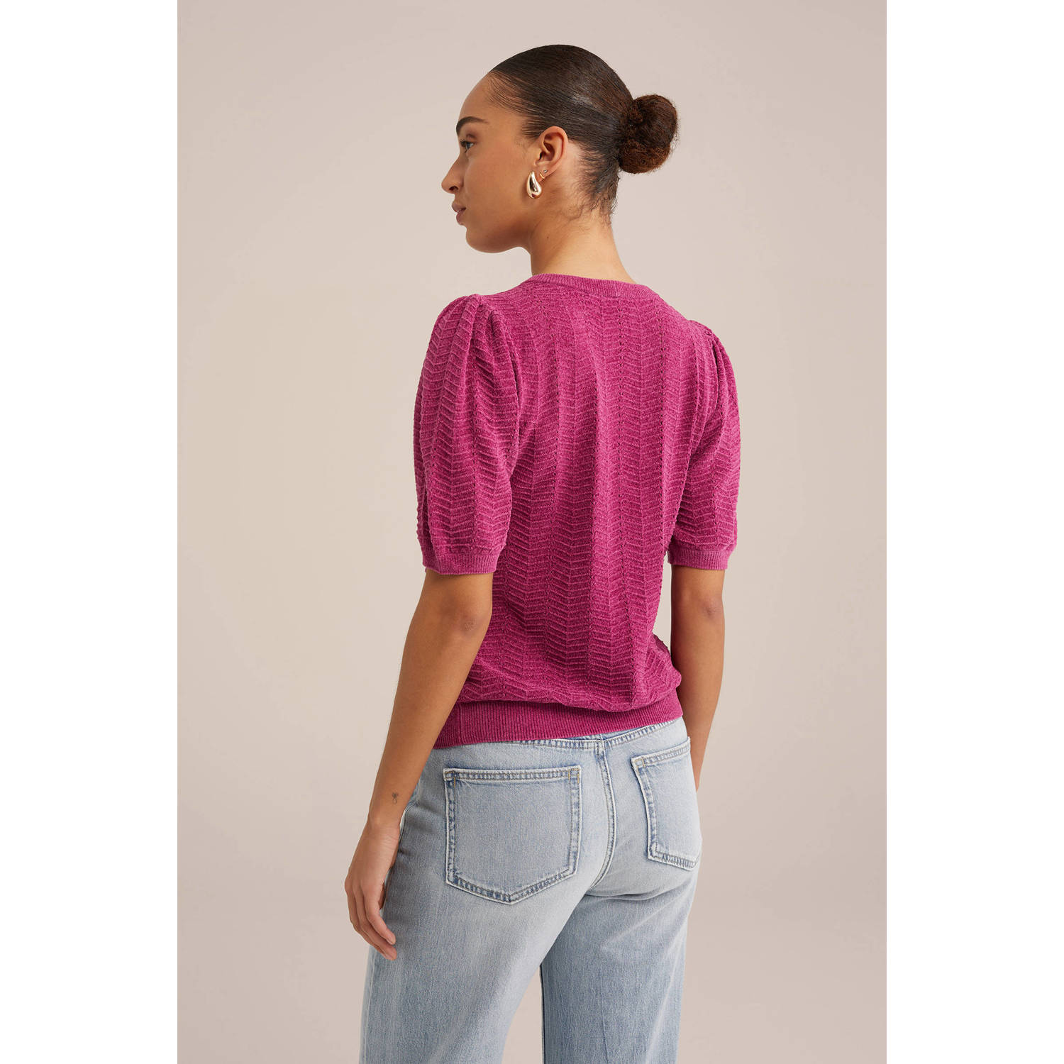 WE Fashion trui met opengewerkt dessin roze