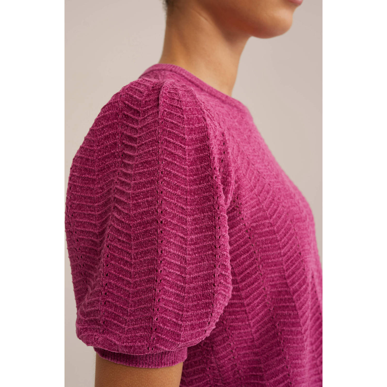 WE Fashion trui met opengewerkt dessin roze