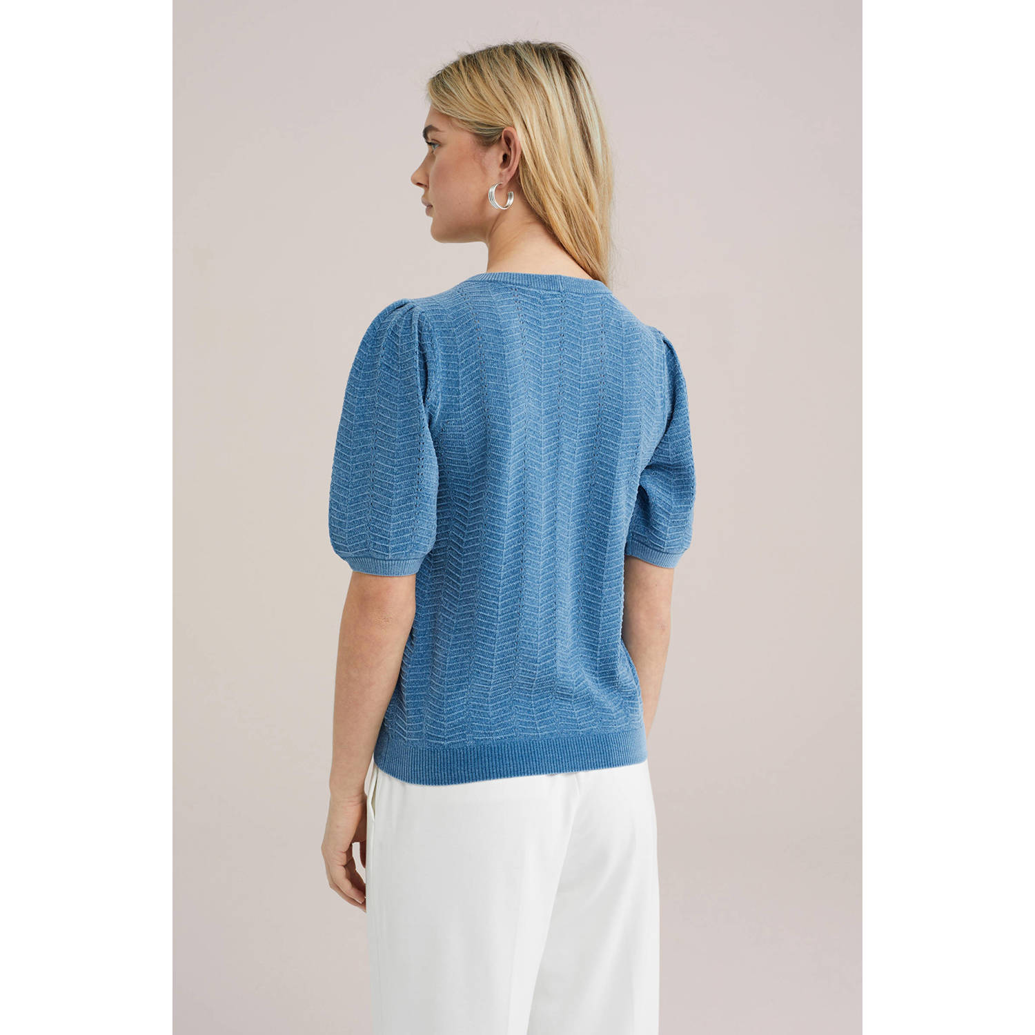 WE Fashion trui met opengewerkt dessin blauw
