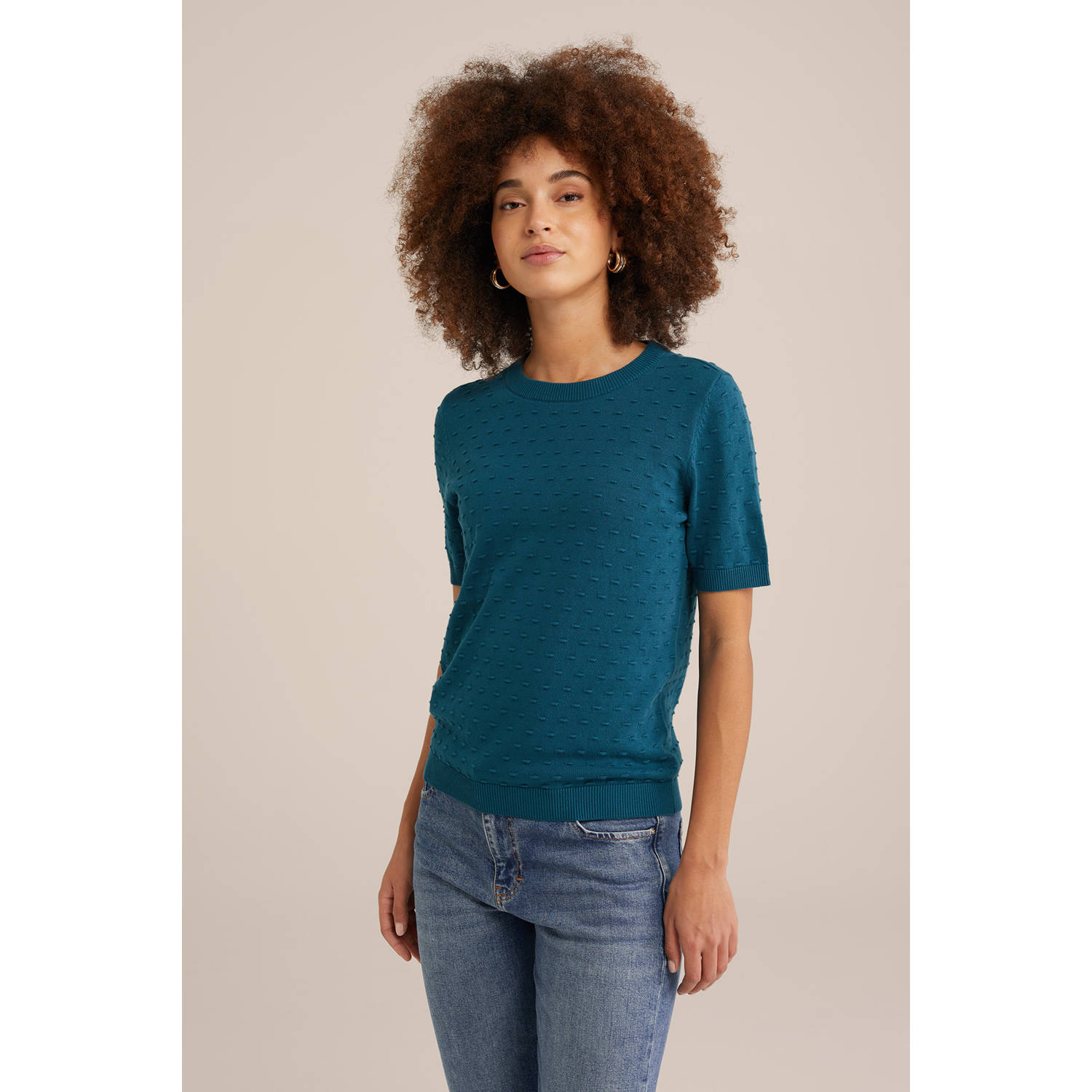 WE Fashion top petrol gebreid
