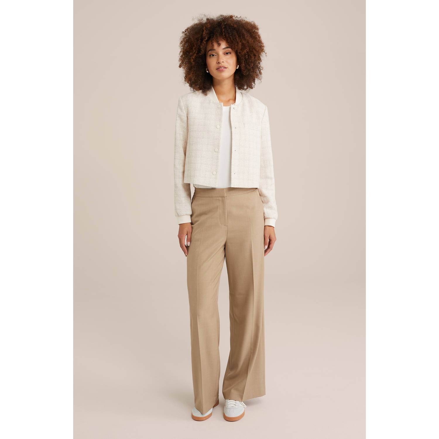 wide leg high waist pantalon beige