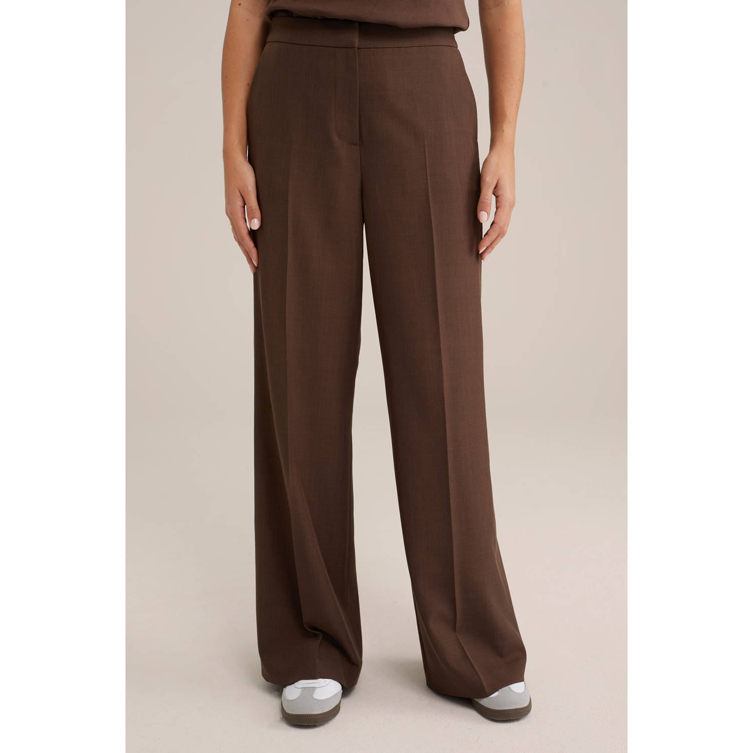 Wide leg high waist pantalon donkerbruin