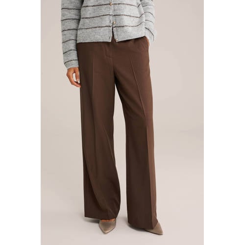 WE Fashion wide leg high waist pantalon donkerbruin afbeelding