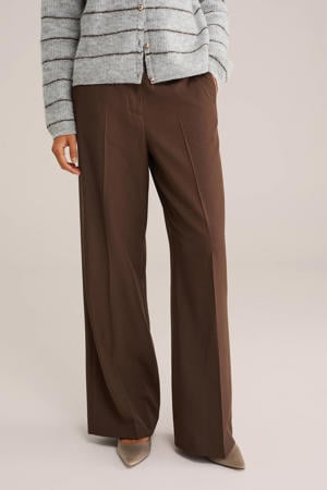 wide leg high waist pantalon donkerbruin