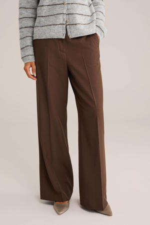wide leg high waist pantalon donkerbruin