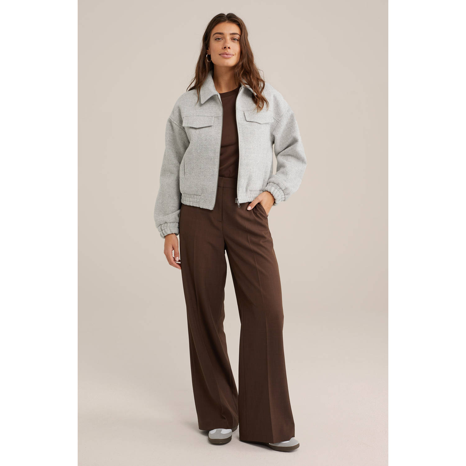 wide leg high waist pantalon donkerbruin