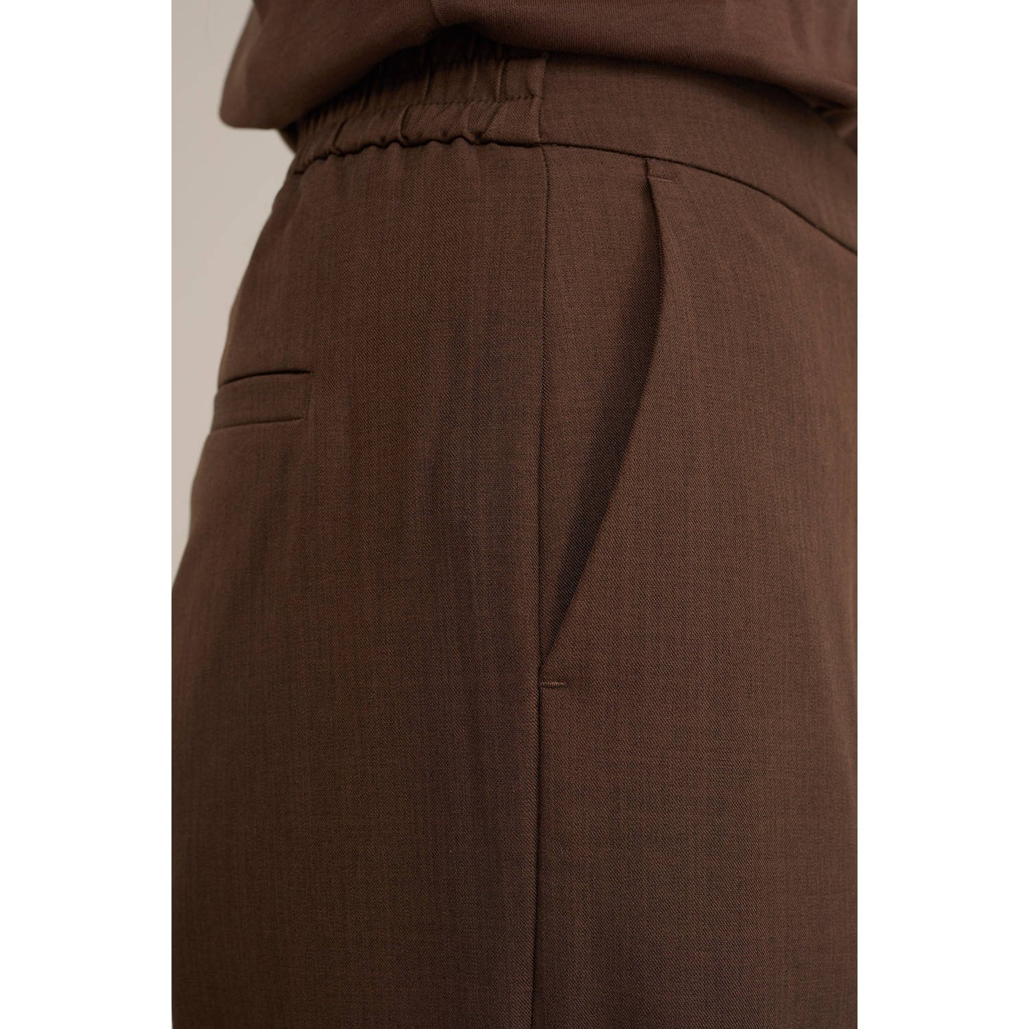 wide leg high waist pantalon donkerbruin