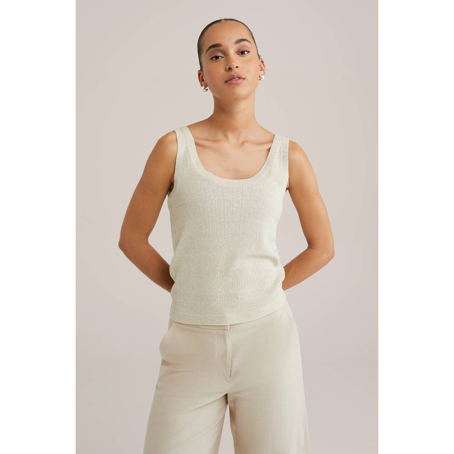 WE Fashion singlet ecru rib gebreid