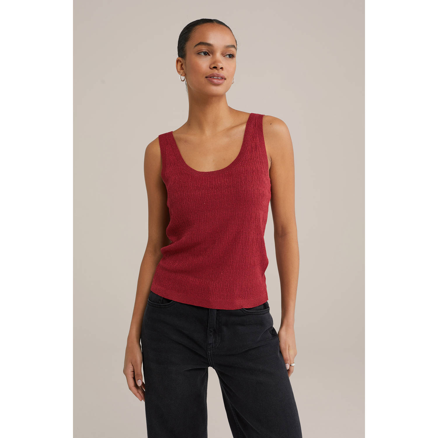 WE Fashion singlet rood rib gebreid