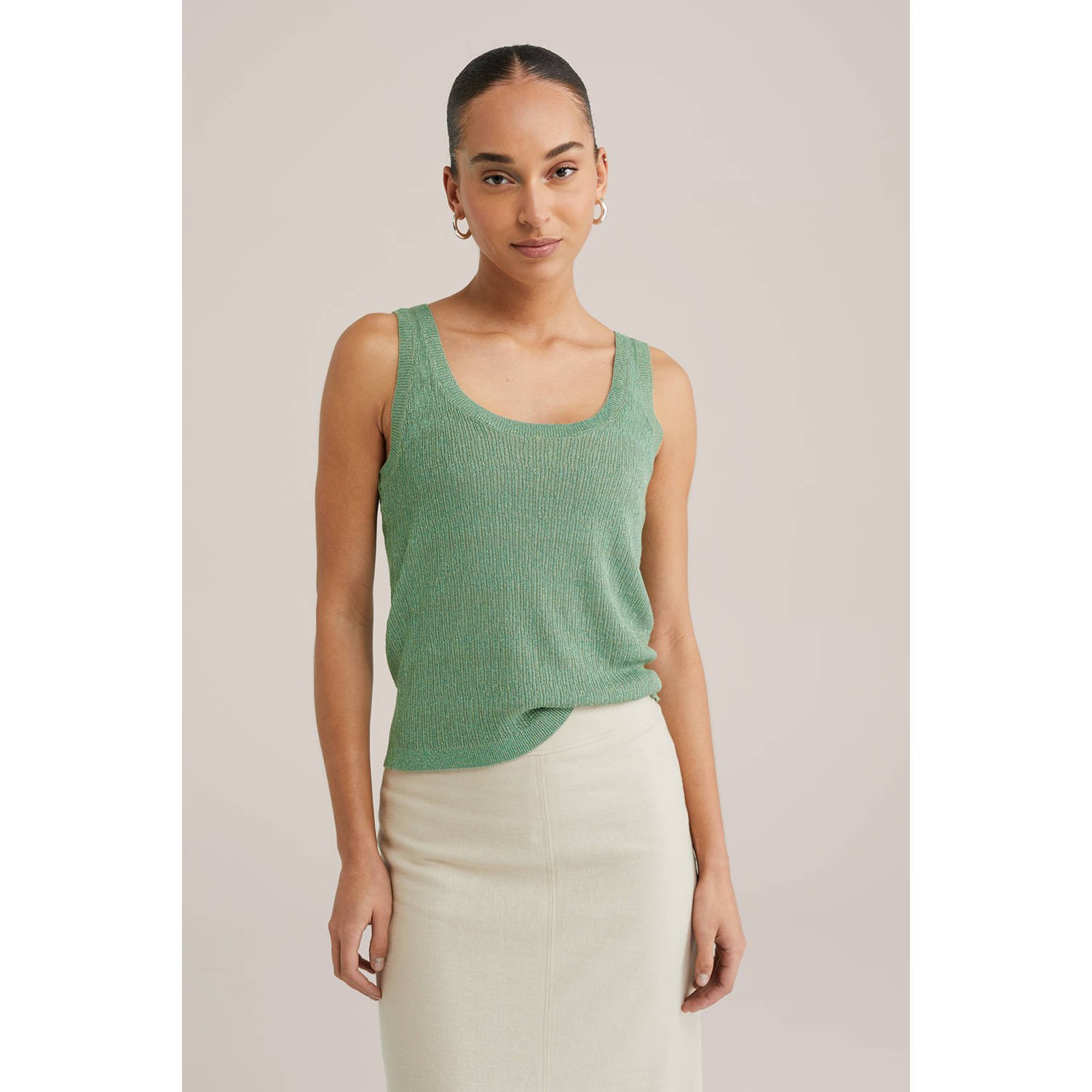 WE Fashion singlet groen rib gebreid