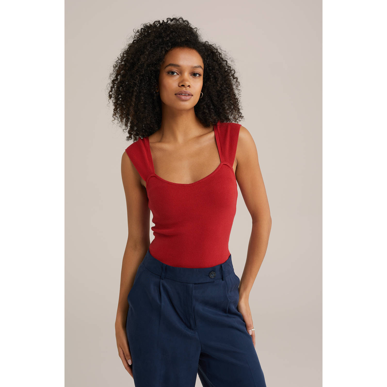 WE Fashion mouwloze top rood rib gebreid
