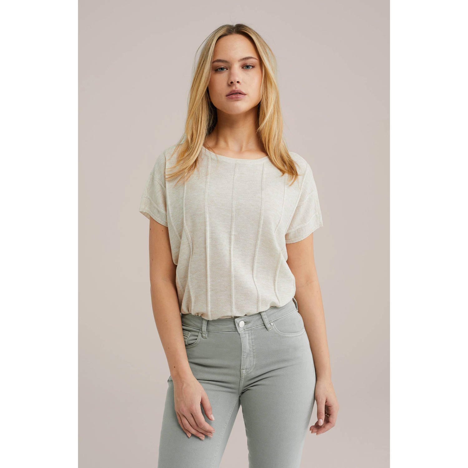 WE Fashion top beige fijn gebreid