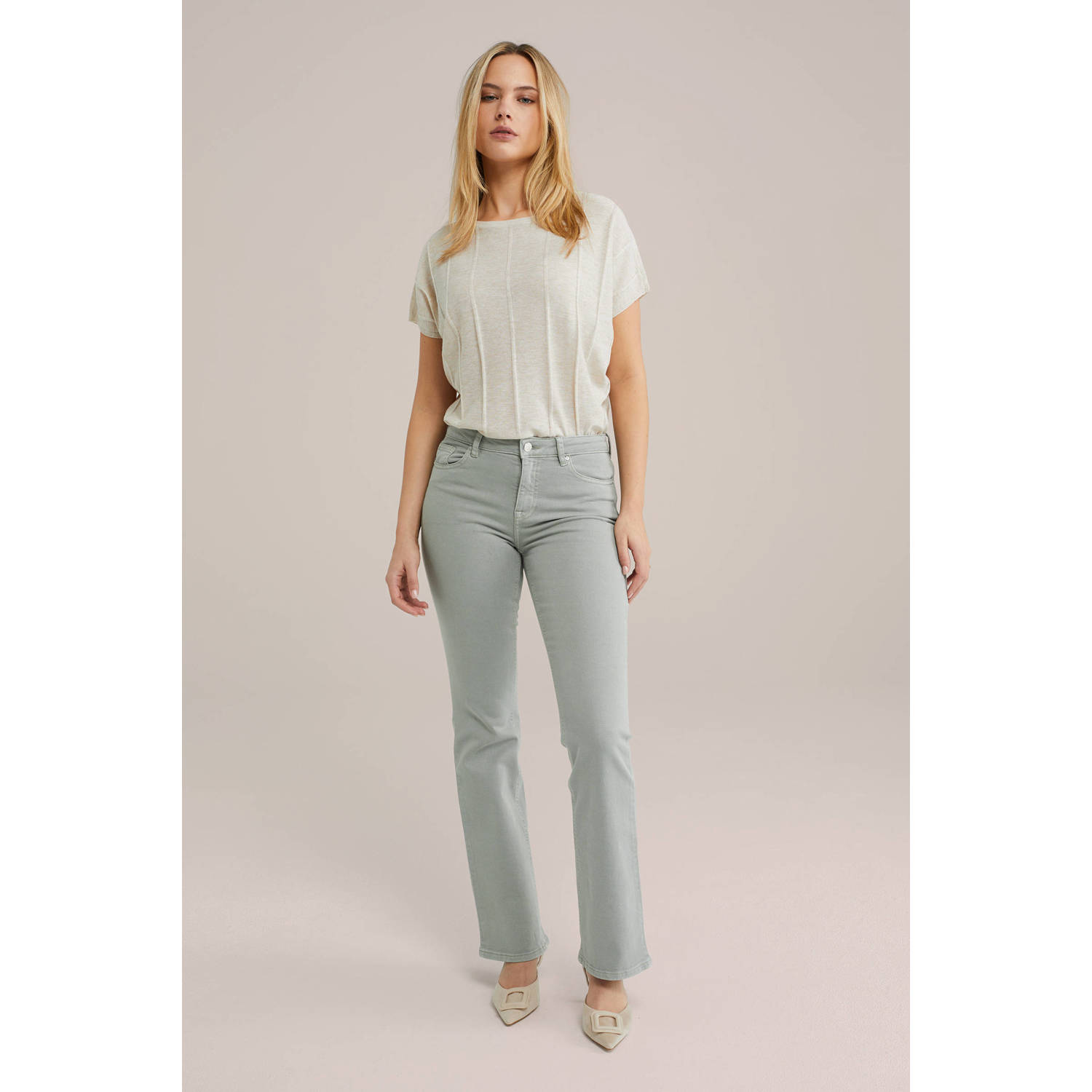 WE Fashion top beige fijn gebreid
