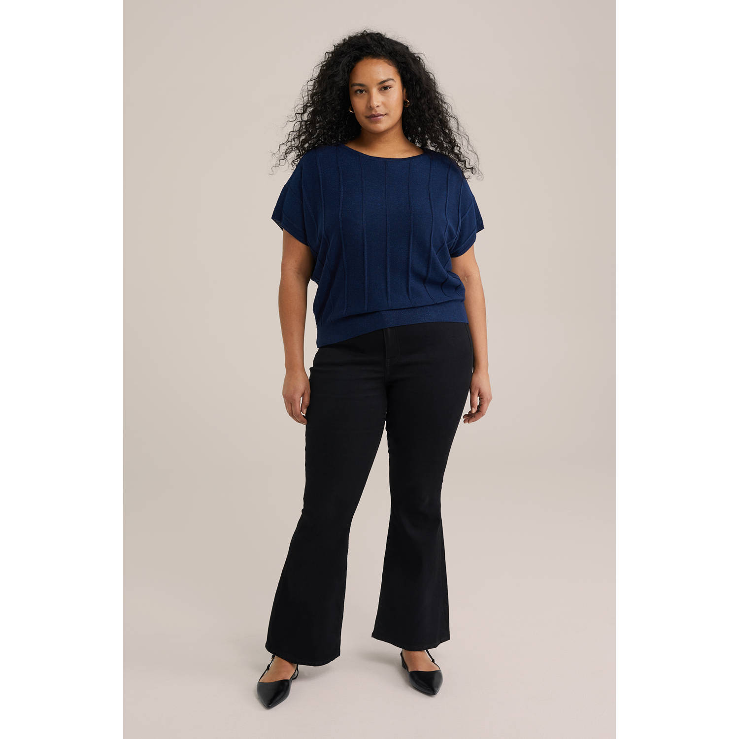 WE Fashion Curve top donkerblauw