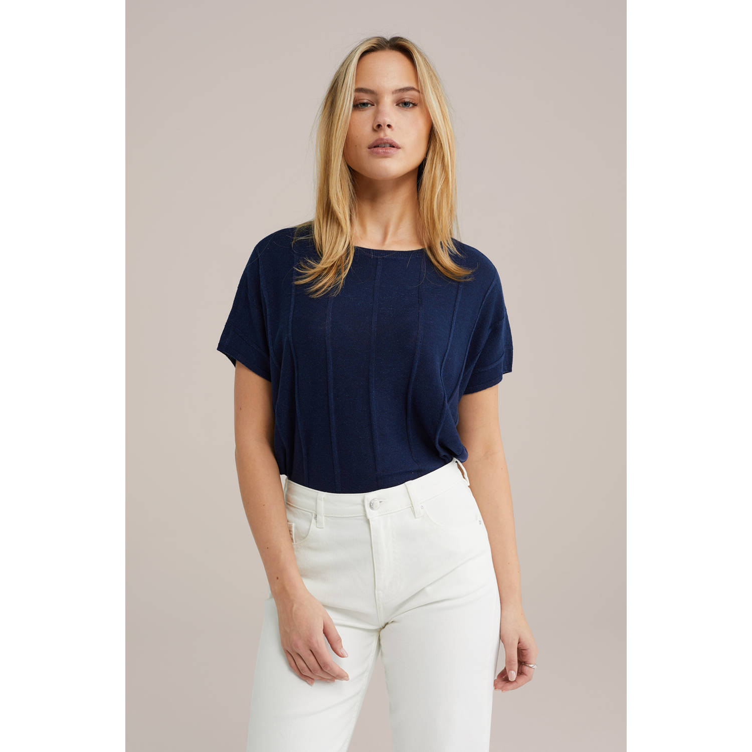 WE Fashion top donkerblauw fijn gebreid