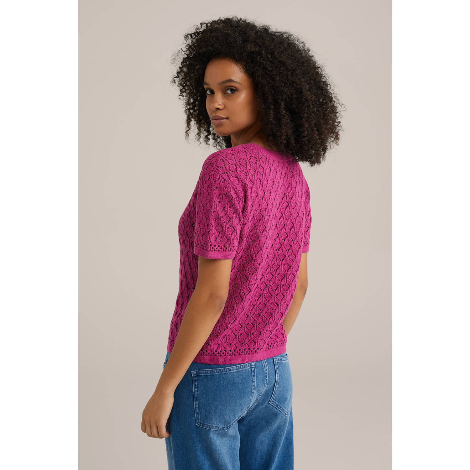 WE Fashion trui fuchsia fijn gebreid