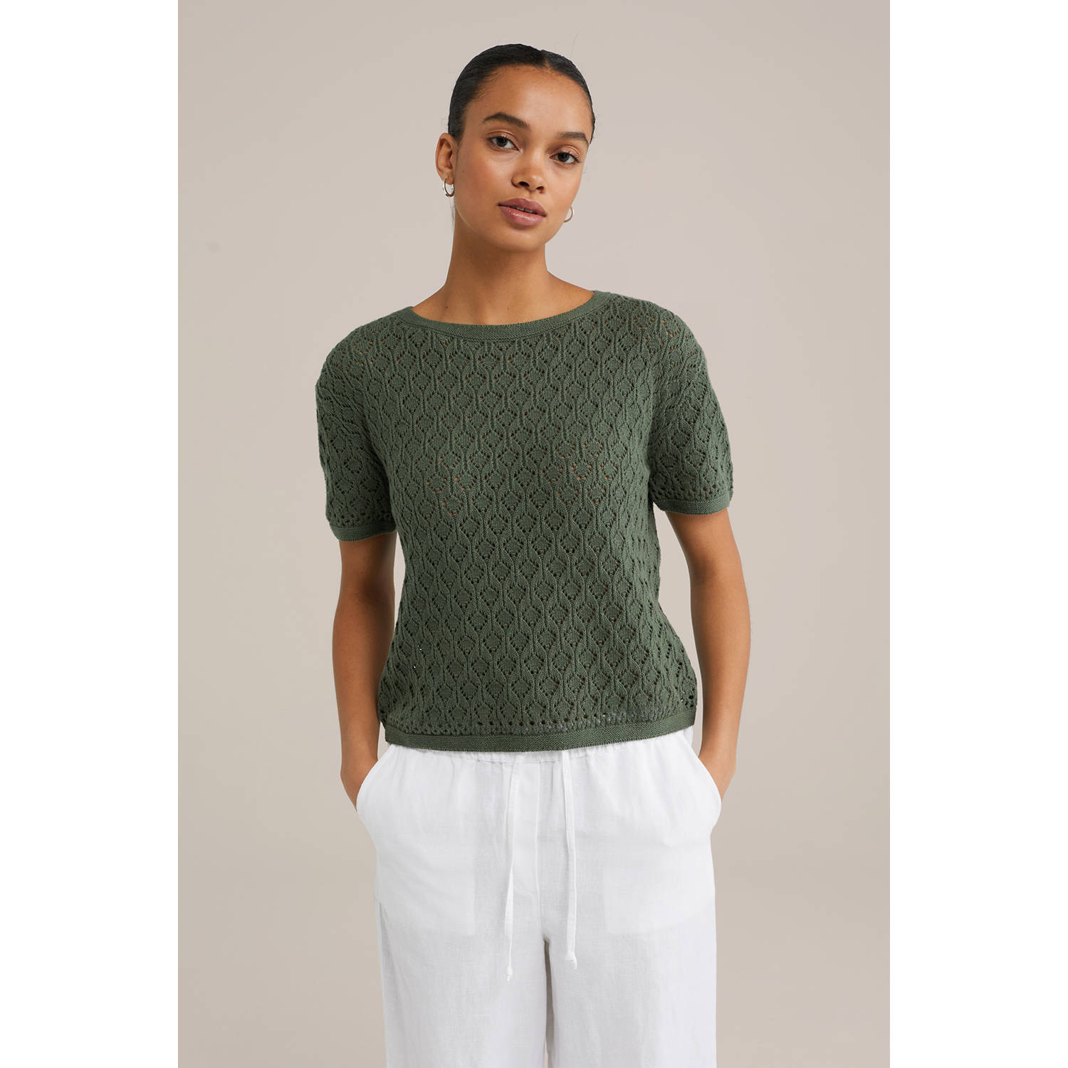 WE Fashion trui donkergroen fijn gebreid