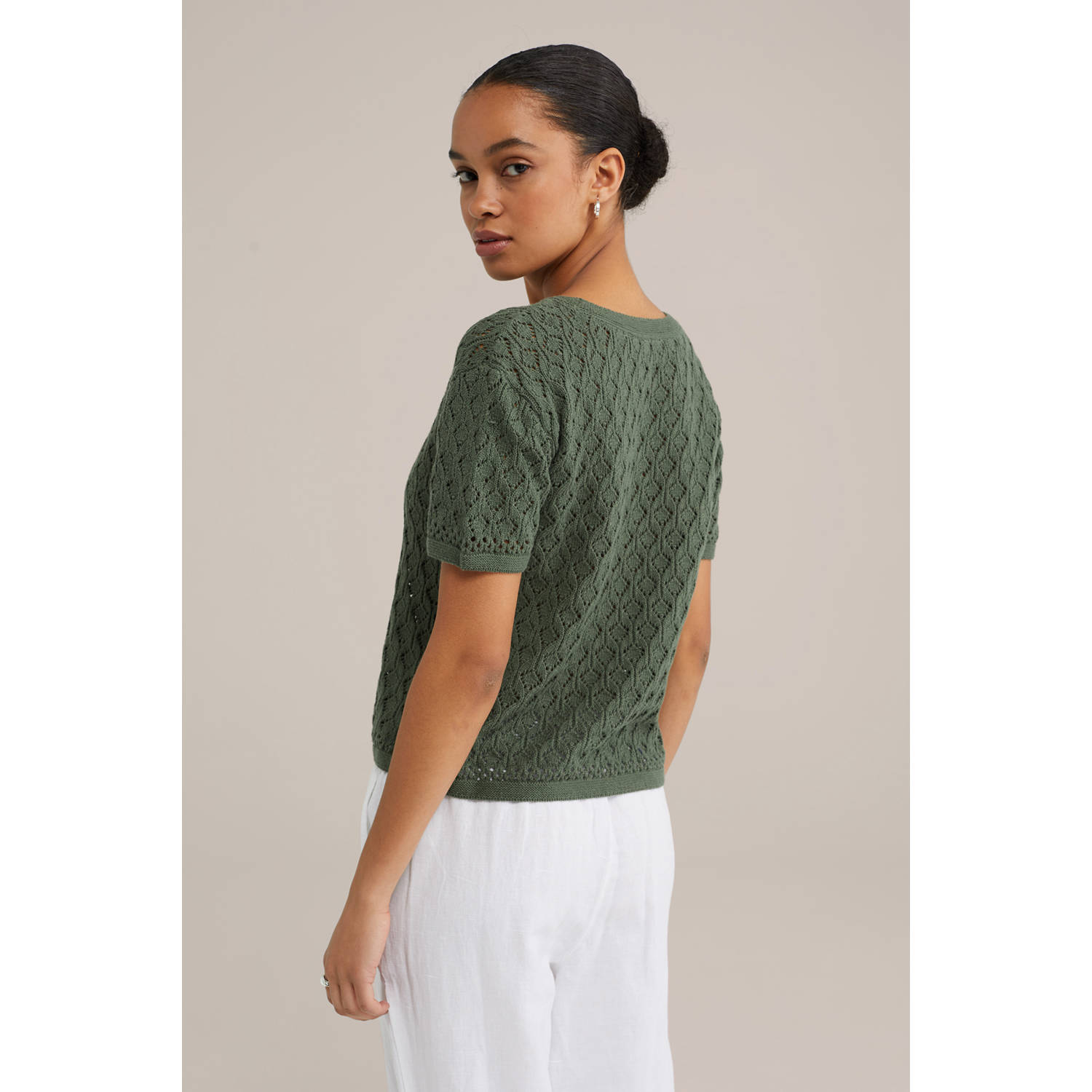 WE Fashion trui donkergroen fijn gebreid