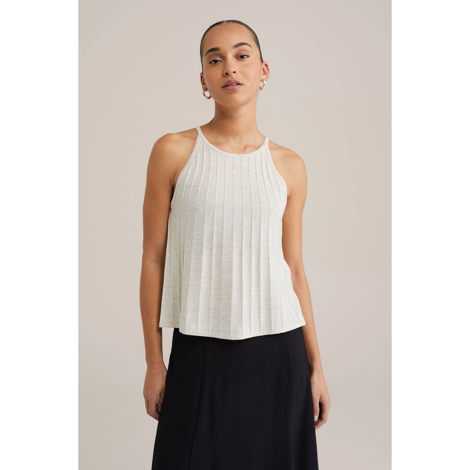 WE Fashion top beige fijn gebreid
