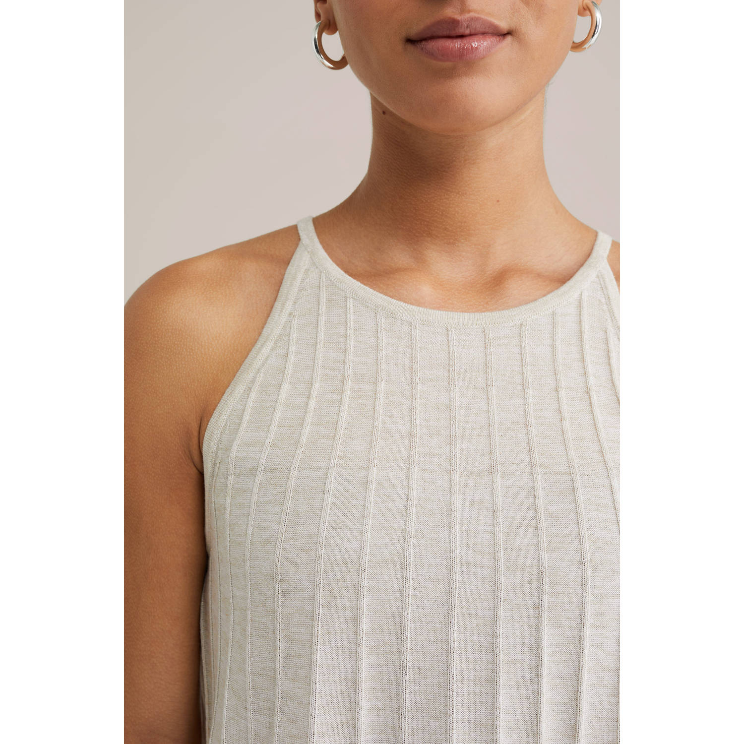 WE Fashion top beige fijn gebreid