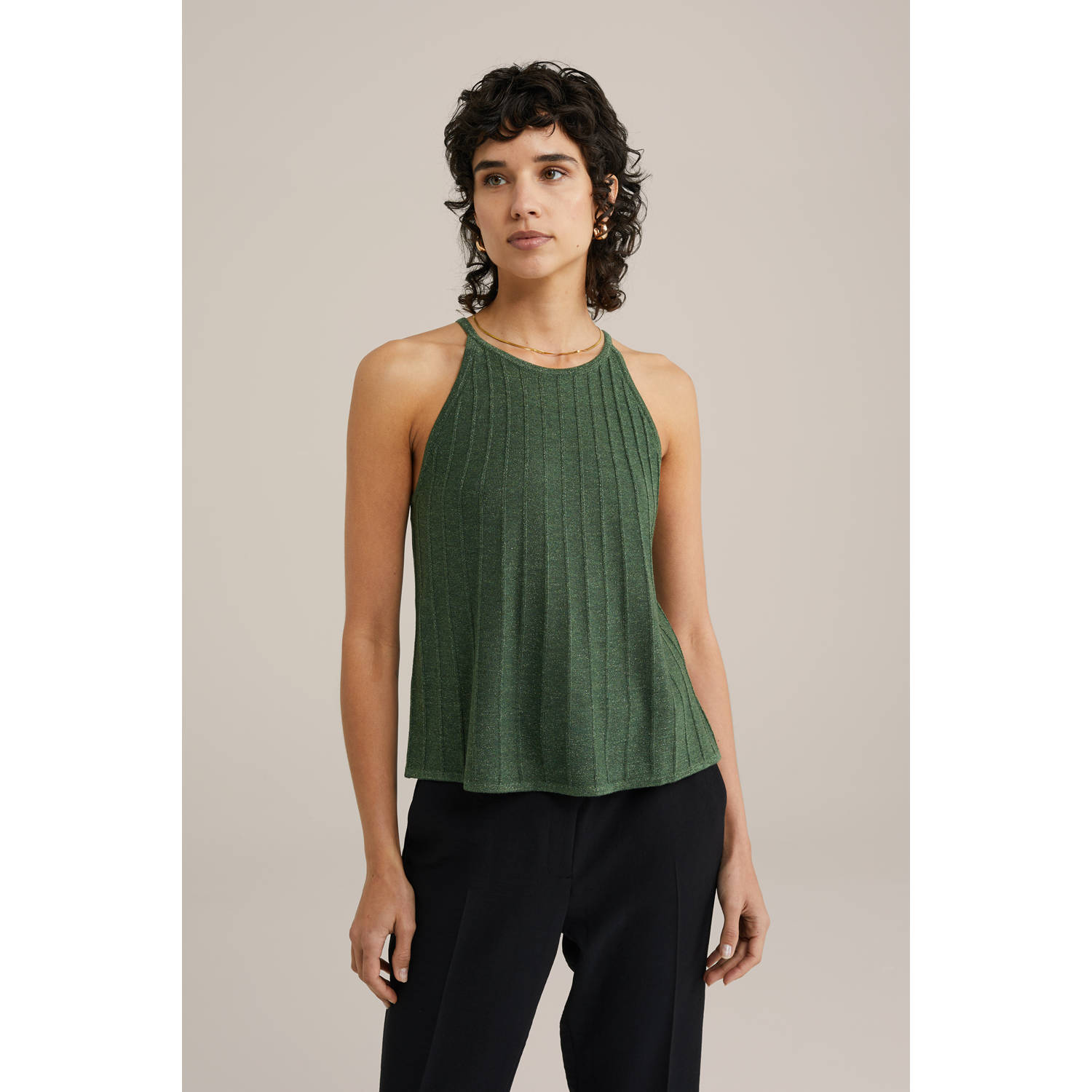 WE Fashion top donkergroen fijn gebreid