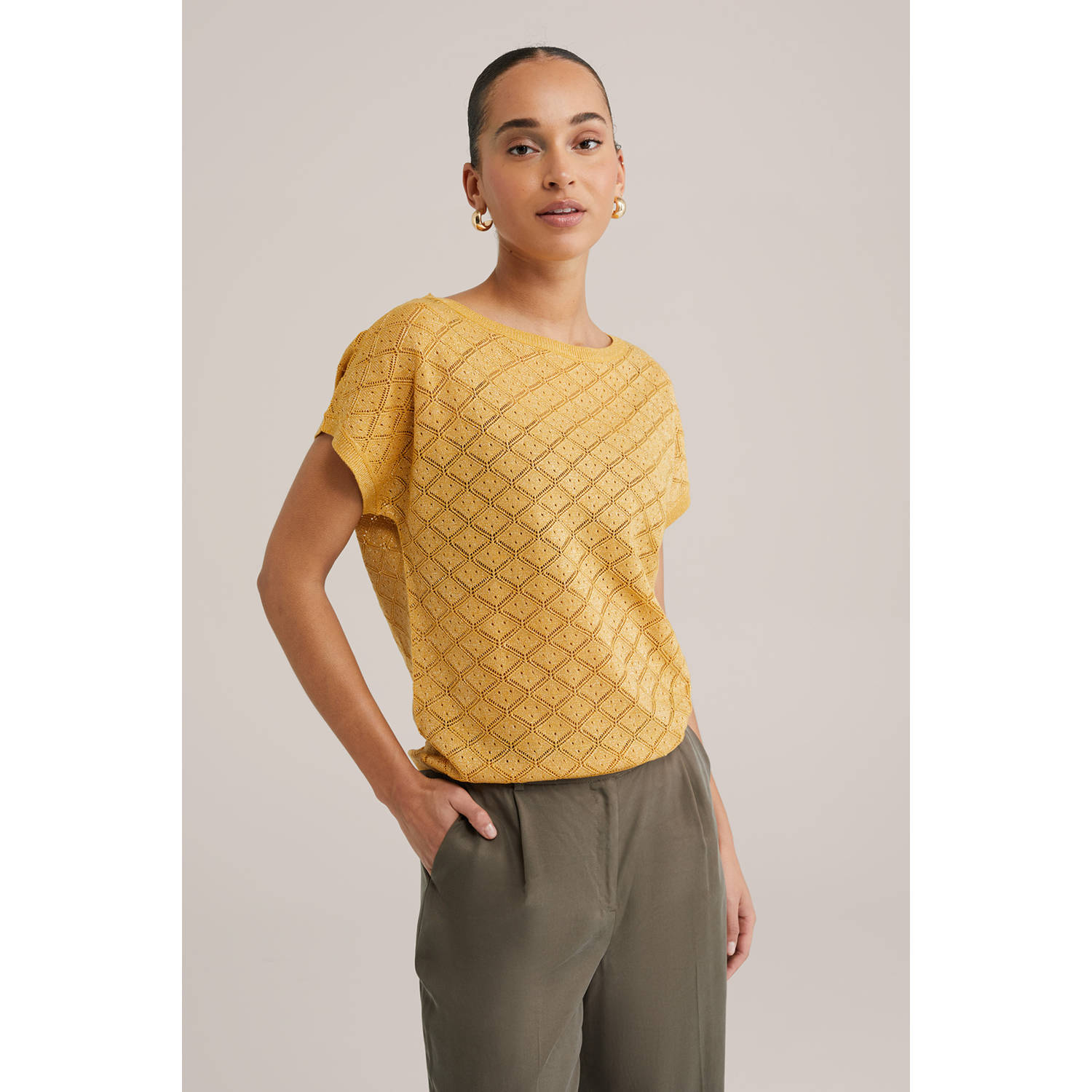 WE Fashion top oker fijn gebreid