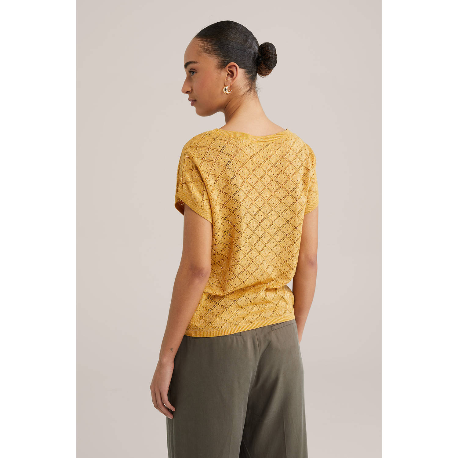 WE Fashion top oker fijn gebreid
