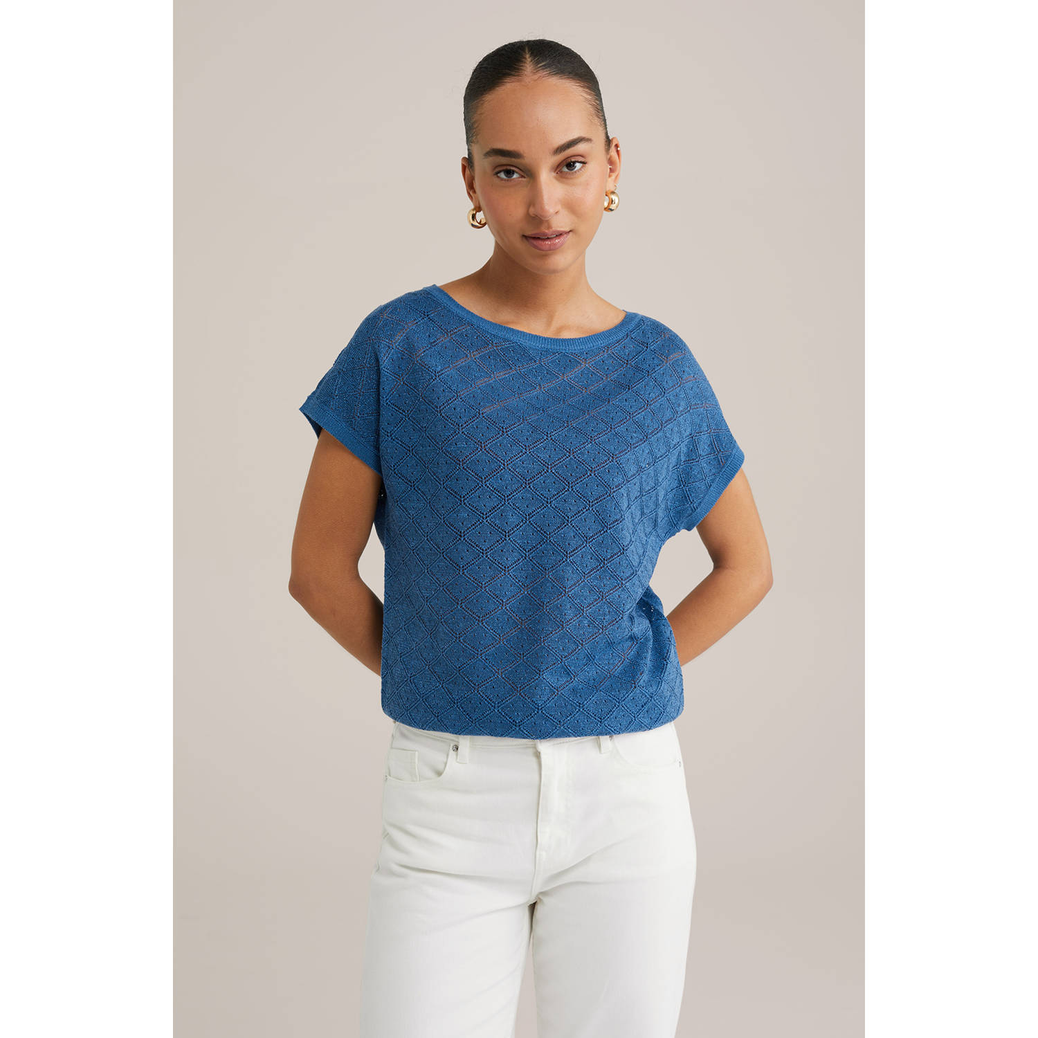 WE Fashion top blauw fijn gebreid