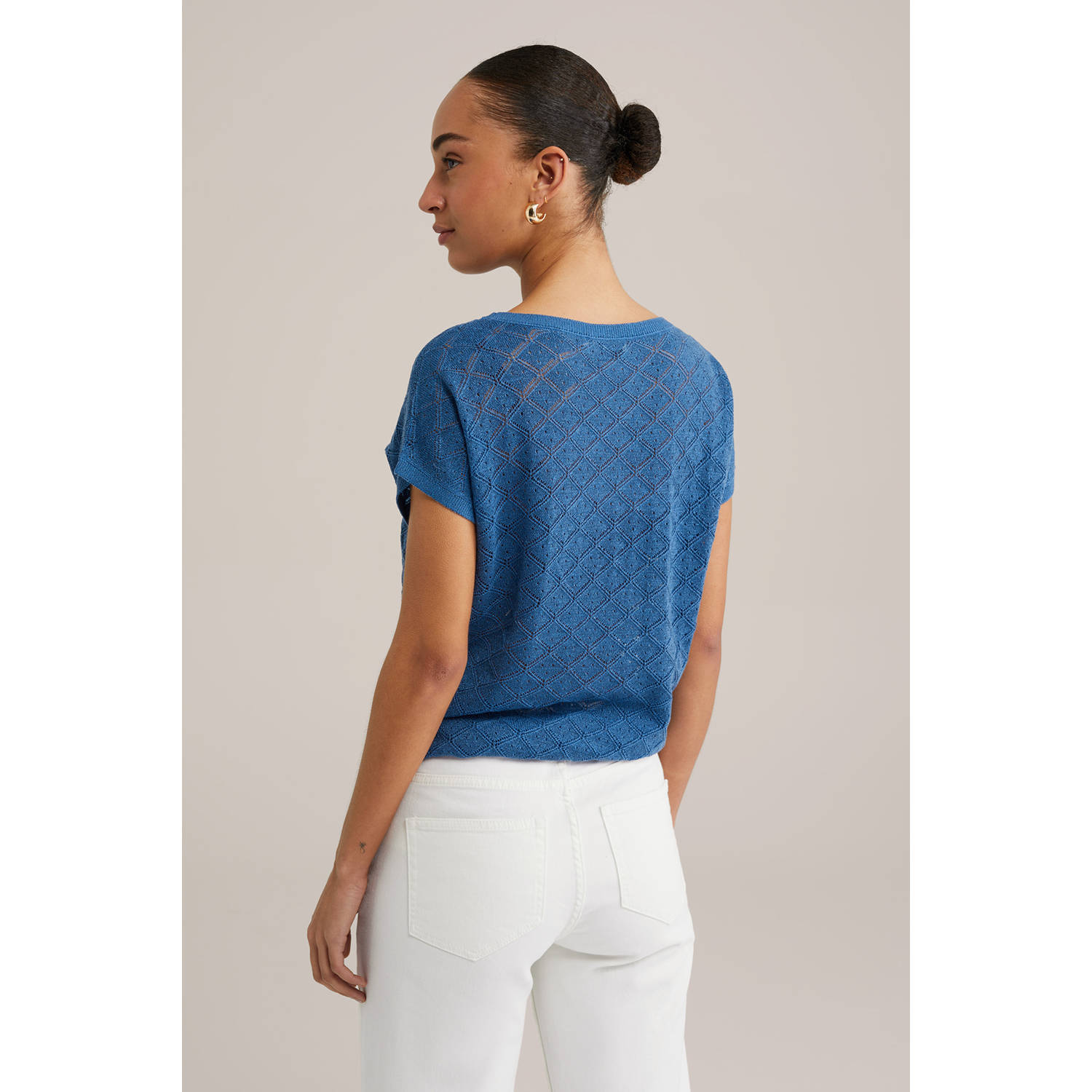 WE Fashion top blauw fijn gebreid