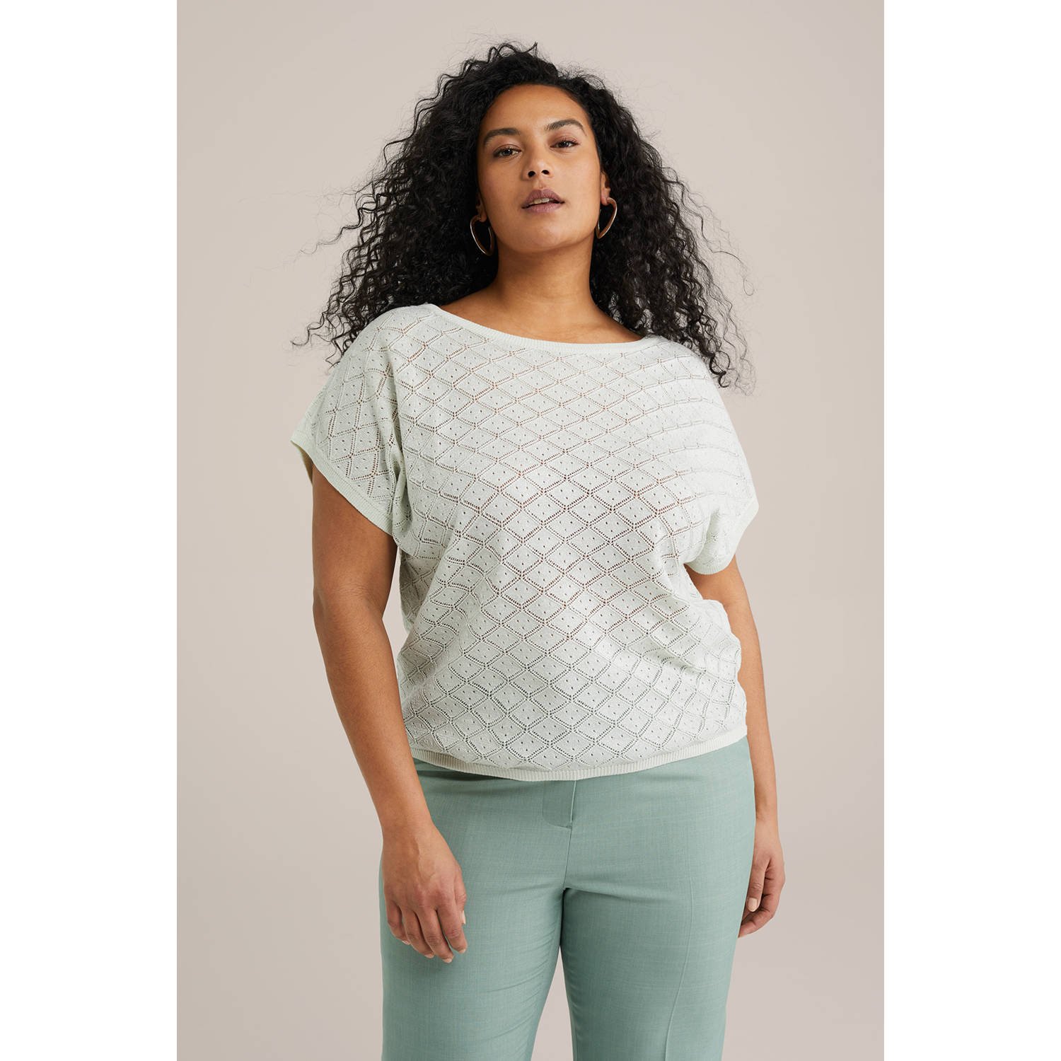 WE Fashion Curve top wit fijn gebreid