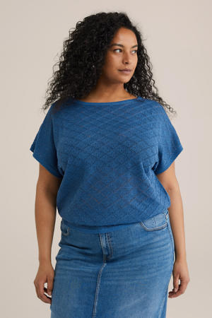 top blauw fijn gebreid