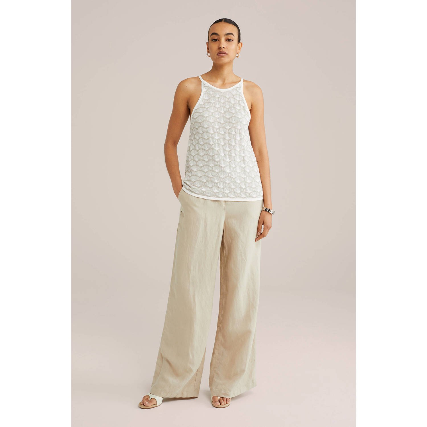 WE Fashion haltertop ecru fijn gebreid