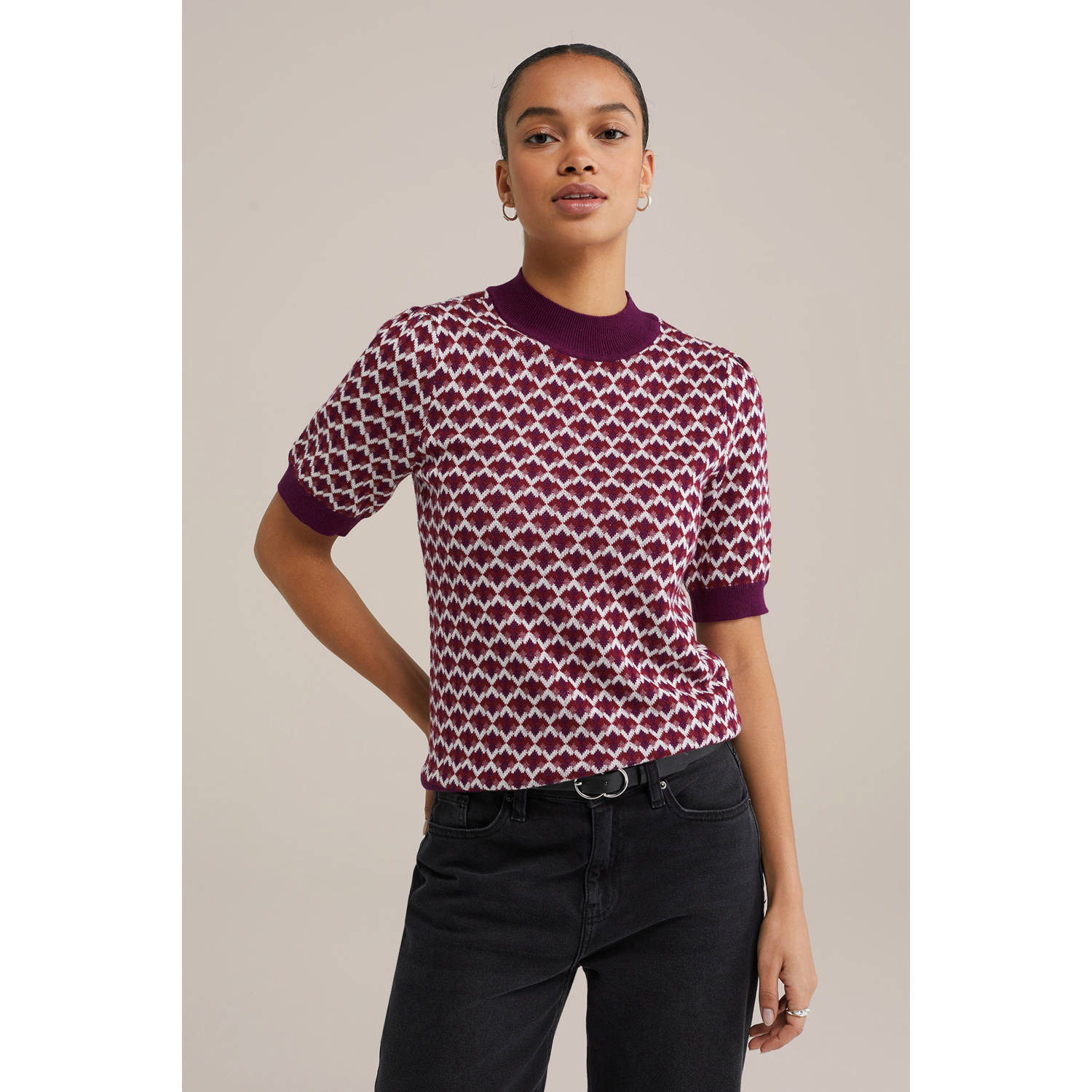 WE Fashion trui donkerpaars gebreid