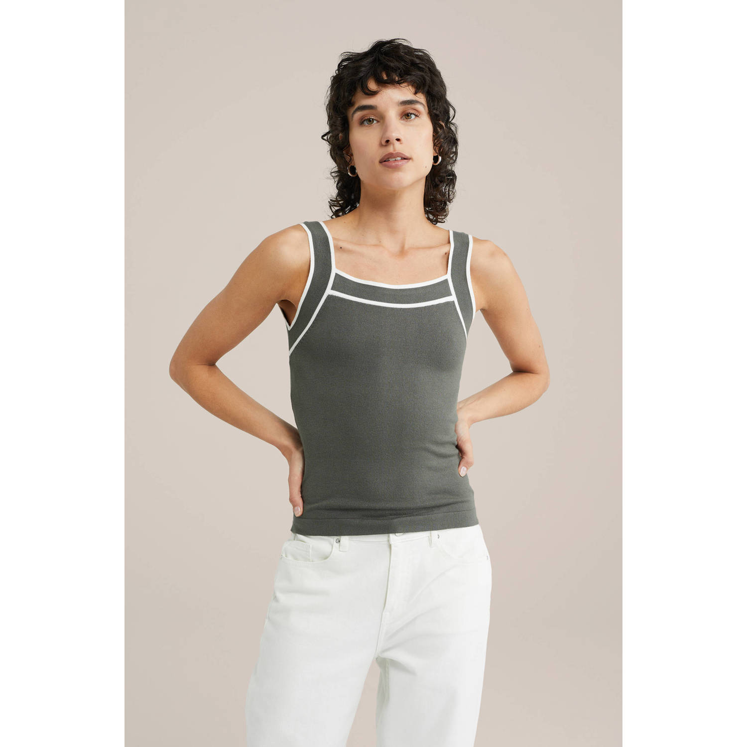 WE Fashion mouwloze top grijsgroen