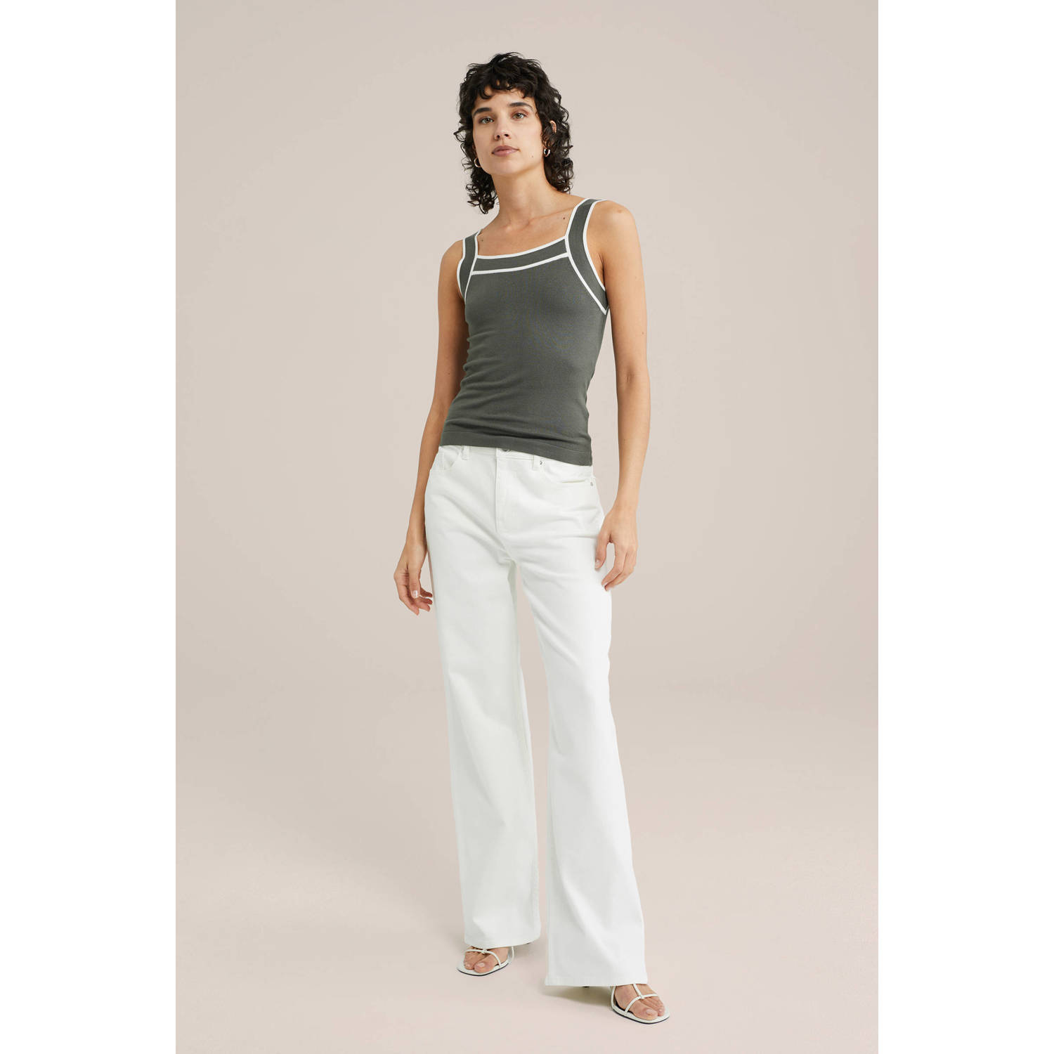 WE Fashion mouwloze top grijsgroen