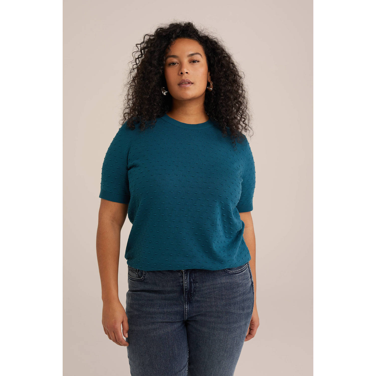 WE Fashion Curve trui petrol