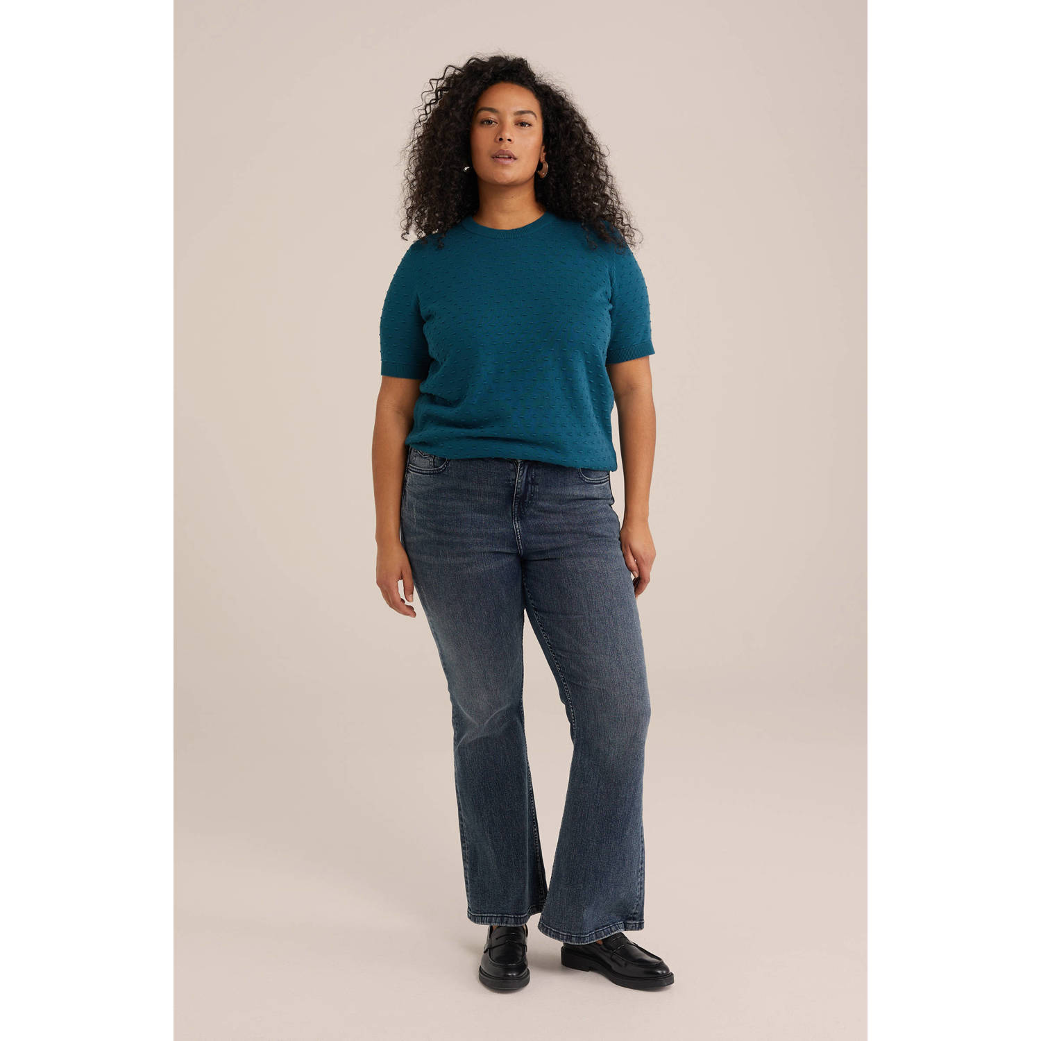 WE Fashion Curve trui petrol