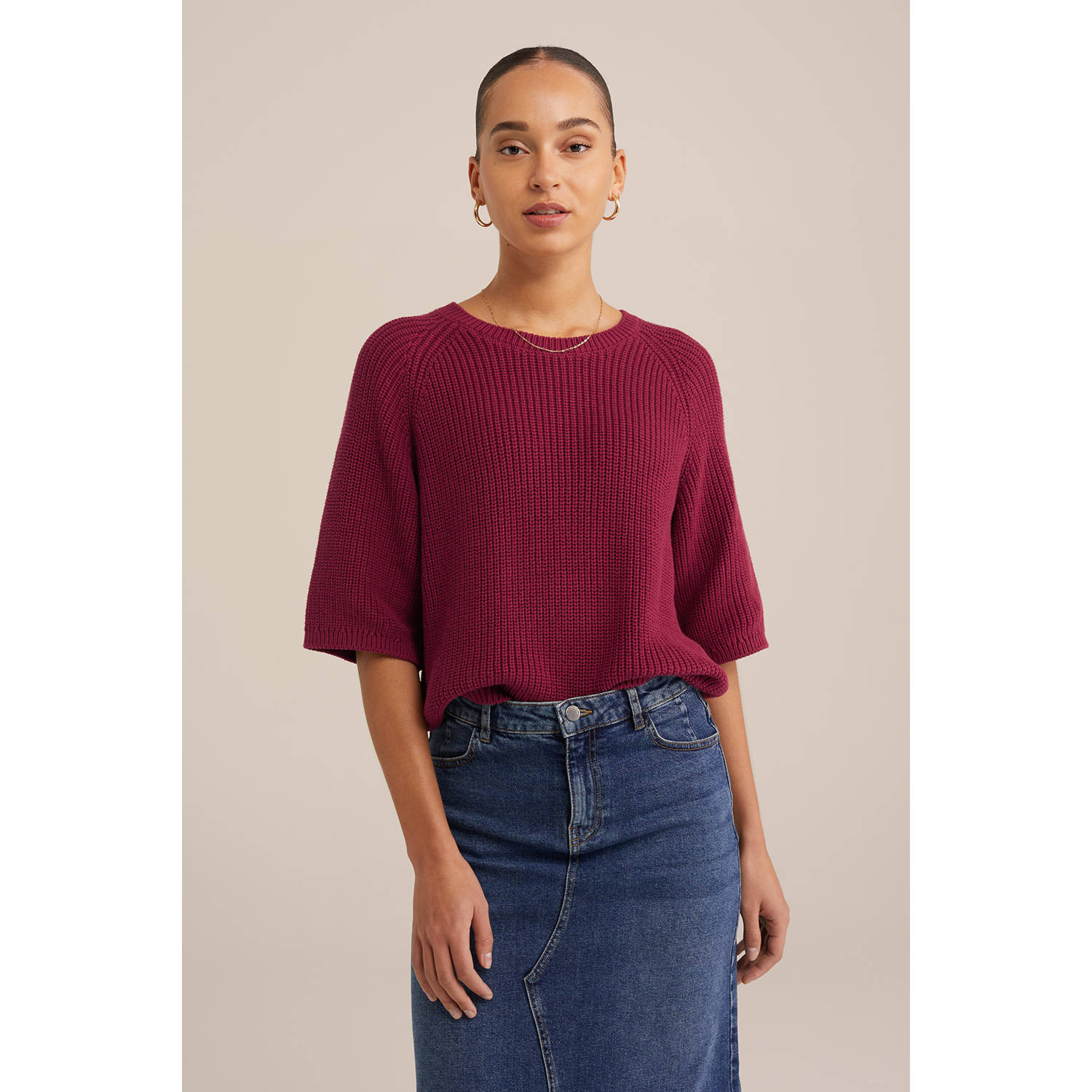 WE Fashion gebreide trui donkerrood