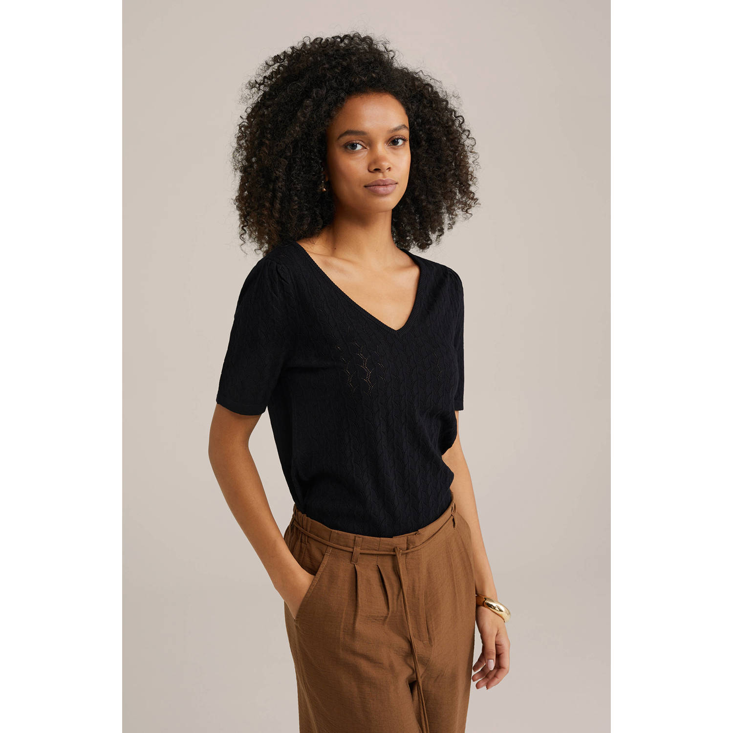 WE Fashion top zwart fijn gebreid