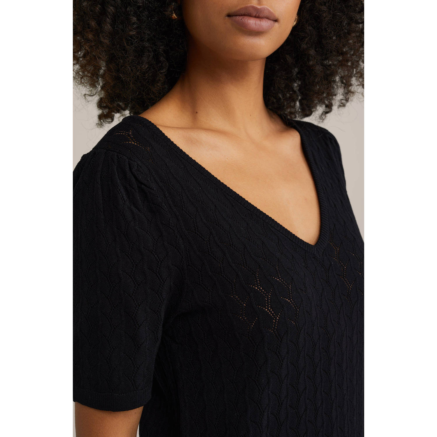 WE Fashion top zwart fijn gebreid