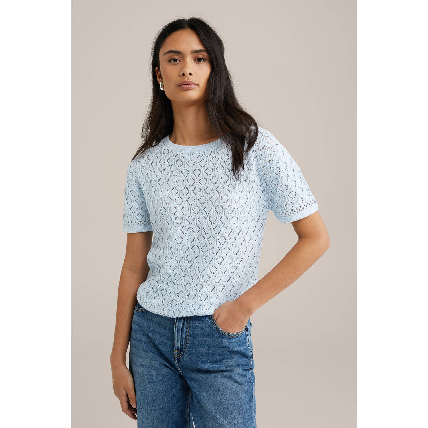 WE Fashion trui lichtblauw fijn gebreid