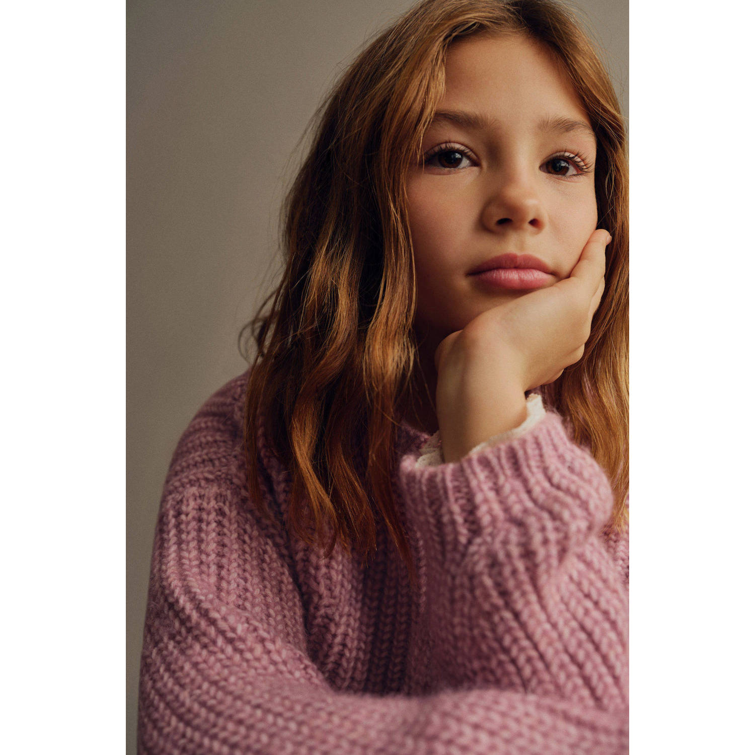 Mango Kids trui roze grof gebreid