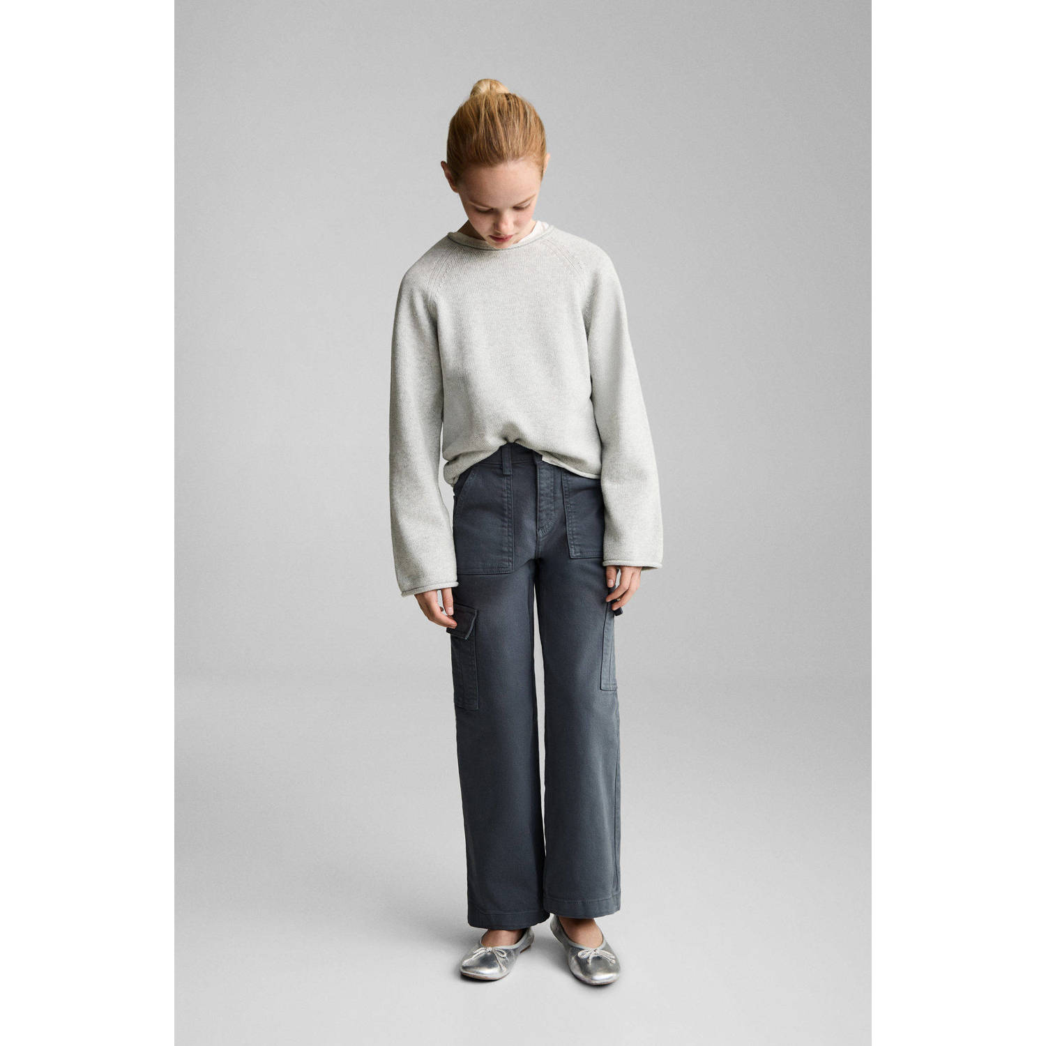 Mango Kids trui grijs fijn gebreid