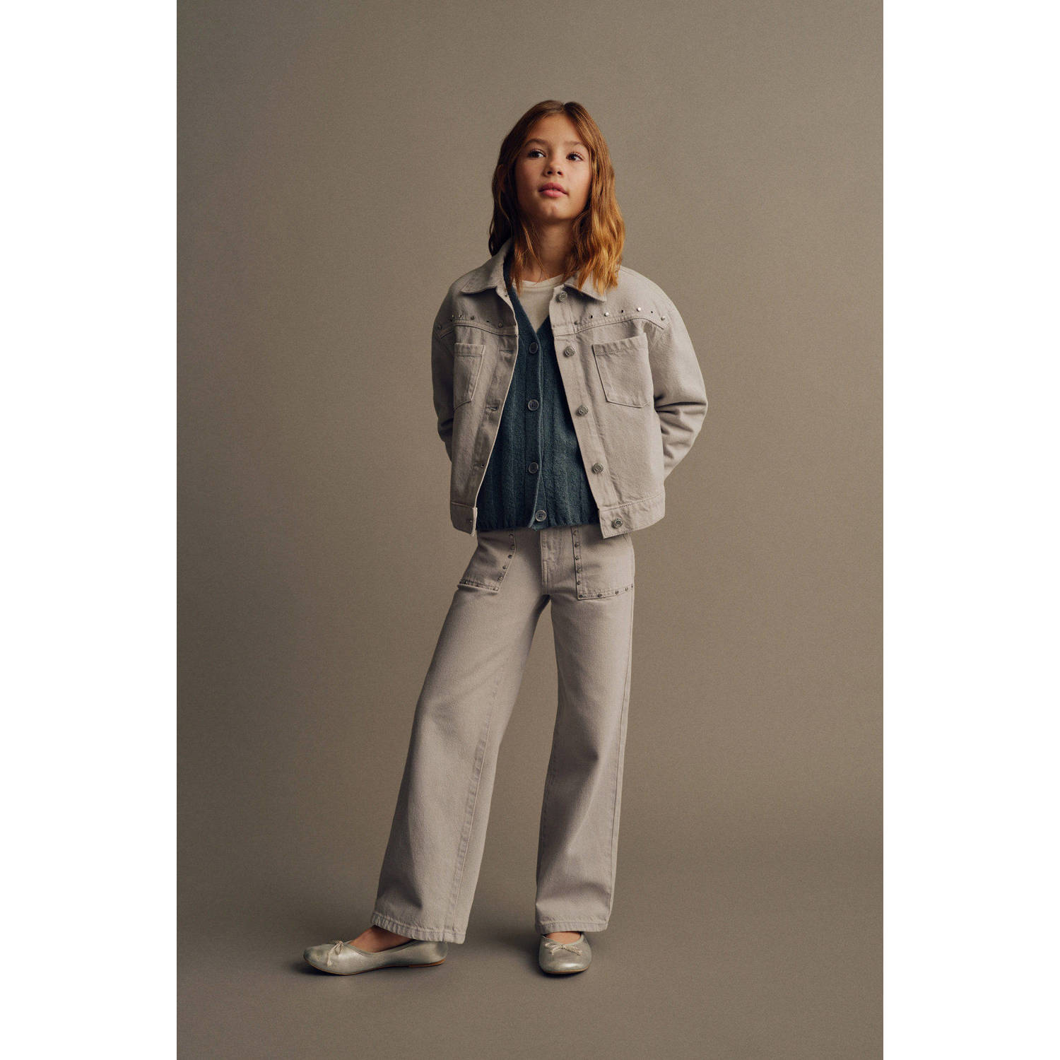 Mango Kids wide leg high waist jeans lichtgrijs