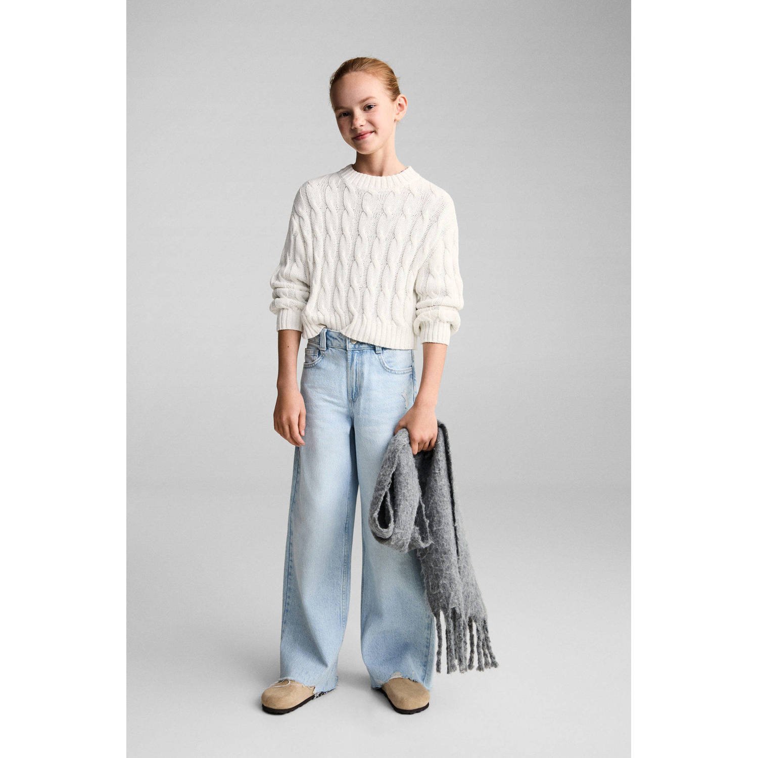 Mango Kids gebreide trui beige met kabels