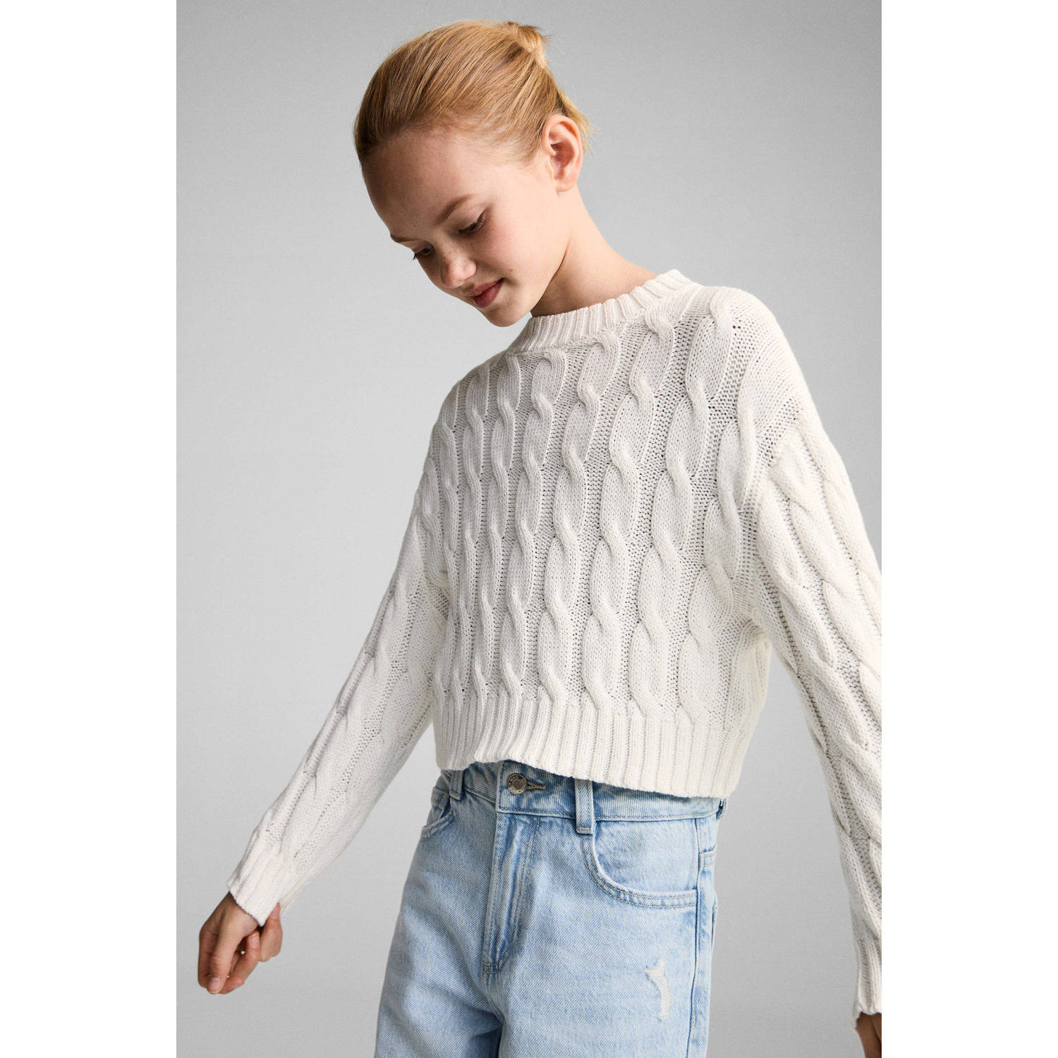 Mango Kids gebreide trui beige met kabels